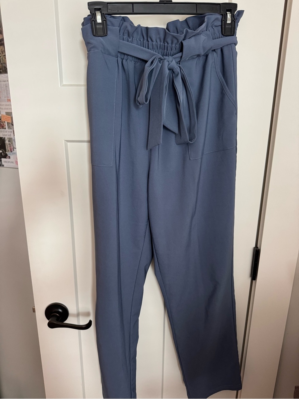 Grace Karin Slate Blue Paperbag Tie-Waist Trousers